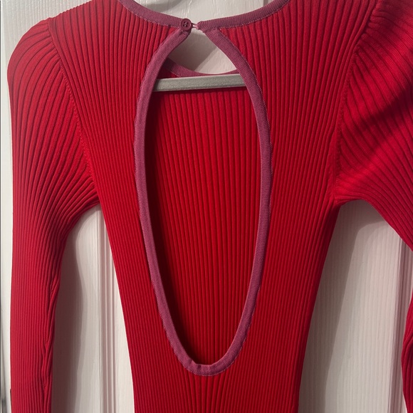 Staud Red Ribbed Knit Open Back Maxi Dress Long Sleeve Size S - Picture 7 of 7